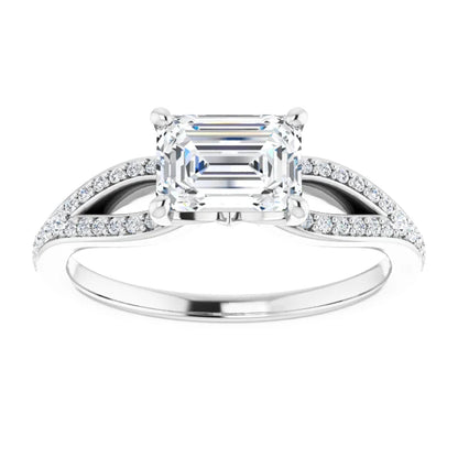 Emerald White Gold East West Style Engagement Ring