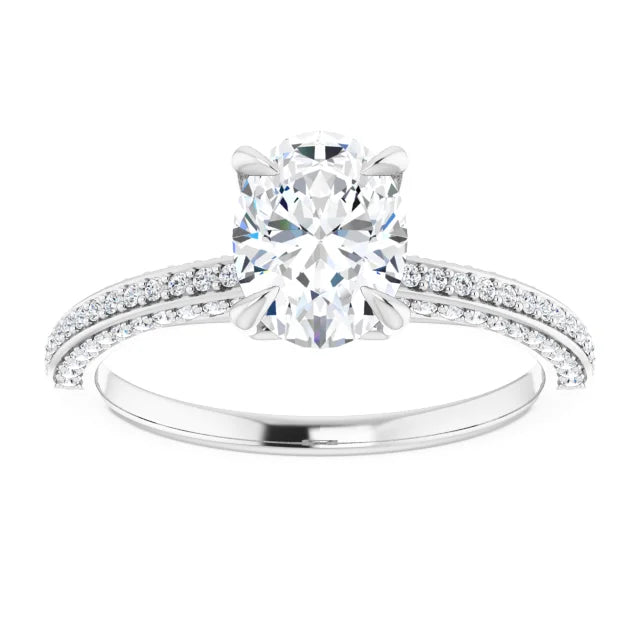 Oval White Gold Pave Lab Diamond Engagement Ring 
