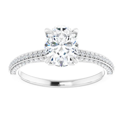 Oval White Gold Pave Lab Diamond Engagement Ring 