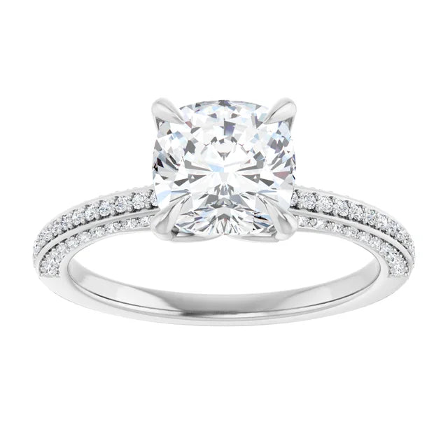 Cushion White Gold Pave Lab Diamond Engagement Ring 