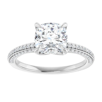 Cushion White Gold Pave Lab Diamond Engagement Ring 