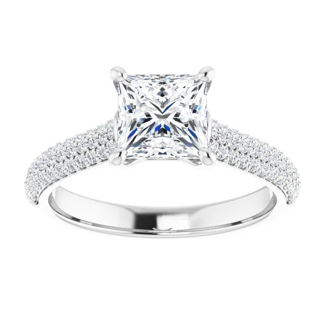 Princess White Gold Pave Lab Diamond Engagement Ring 
