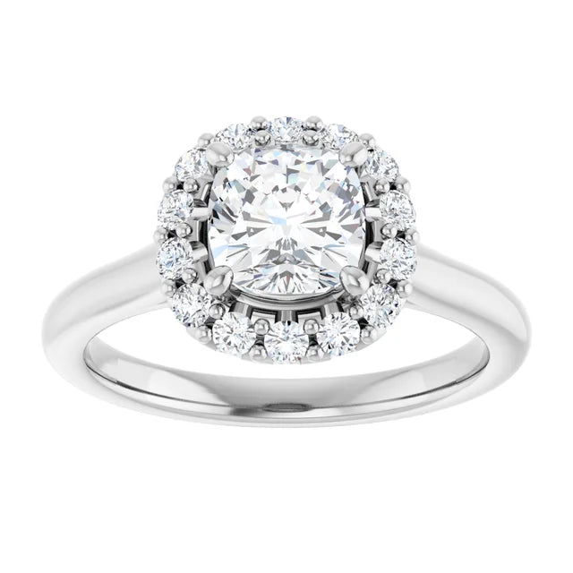 Cushion Halo Solitaire White Gold Lab Diamond Engagement Ring 