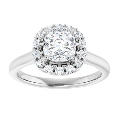 Cushion Halo Solitaire White Gold Lab Diamond Engagement Ring 