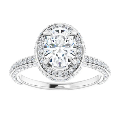Oval White Gold Halo Pave Style Lab Diamond Engagement Ring 
