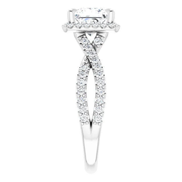 Princess White Gold Twist Band Halo Lab Diamond Engagement Ring  