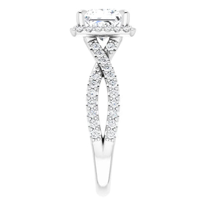 Princess White Gold Twist Band Halo Lab Diamond Engagement Ring  
