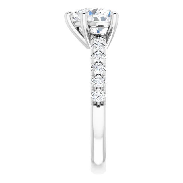 Heart Five Claw Pave White Gold Engagement Ring 