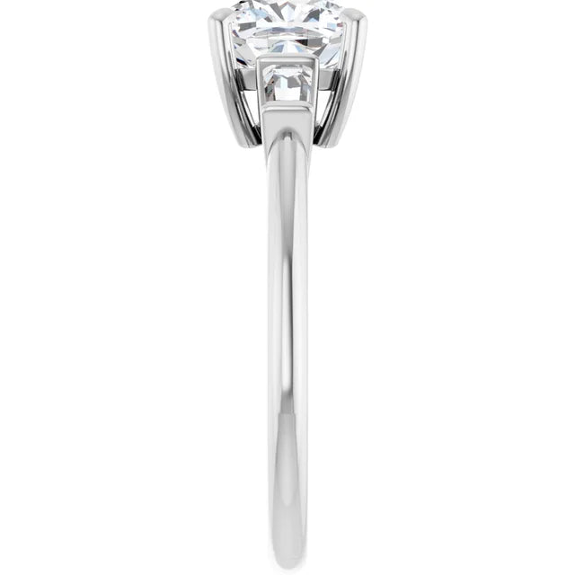 Cushion White Gold Baguette Accent Lab Diamond Engagement Ring 