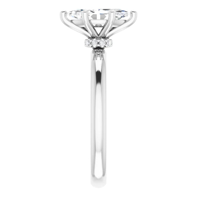 Marquise Cut White Gold Low Hidden Halo Solitaire Engagement Ring