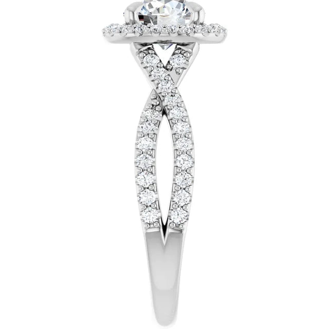 Round Brilliant White Gold Twist Band Halo Lab Diamond Engagement Ring  