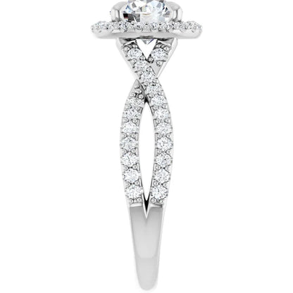 Round Brilliant White Gold Twist Band Halo Lab Diamond Engagement Ring  