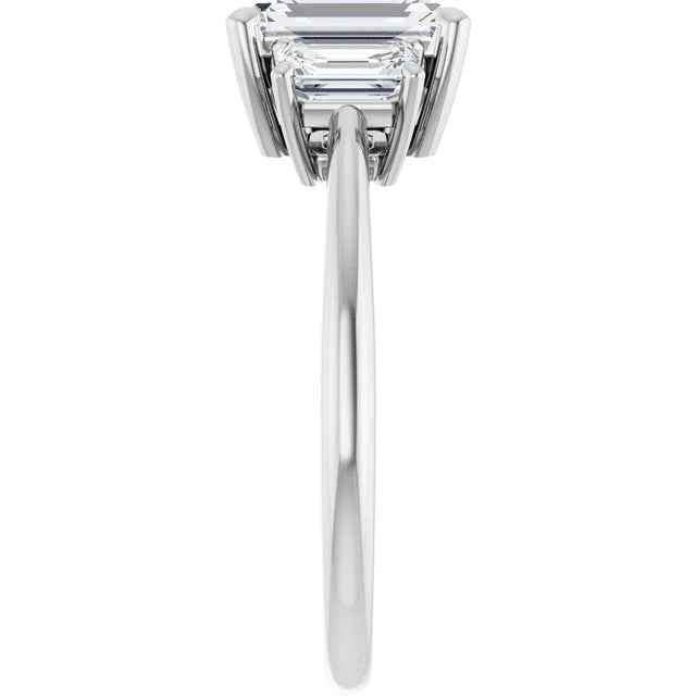 Emerald White Gold Tri Stone Lab Diamond Engagement Ring