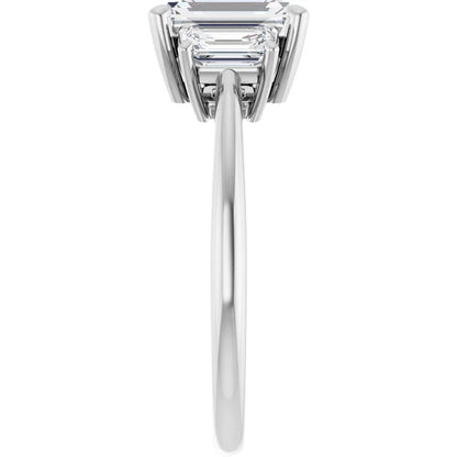 Emerald White Gold Tri Stone Lab Diamond Engagement Ring