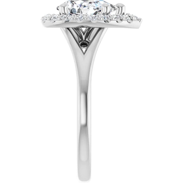 Pear White Gold Halo Solitaire Split Band Lab Diamond Engagement Ring 