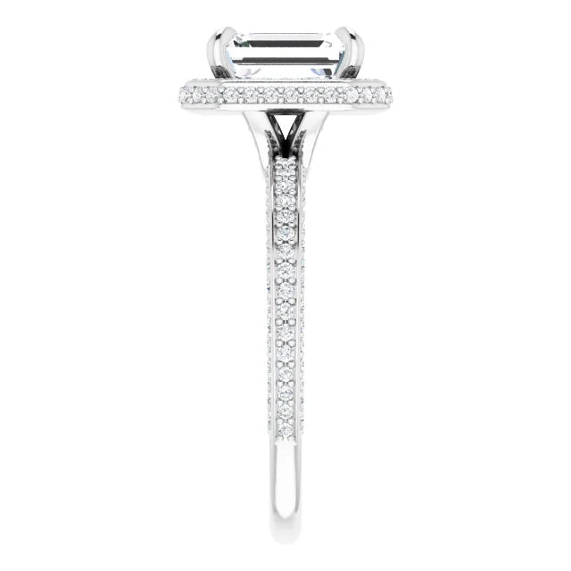 Emerald White Gold Halo Pave Style Lab Diamond Engagement Ring 
