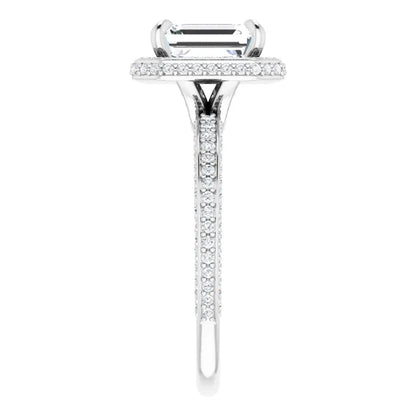 Emerald White Gold Halo Pave Style Lab Diamond Engagement Ring 