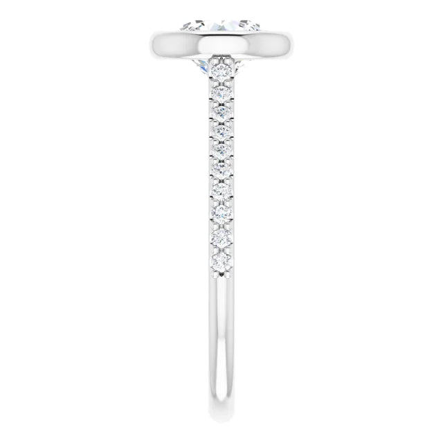 Round Brilliant White Gold Bezel Pave Lab Diamond Engagement Ring 