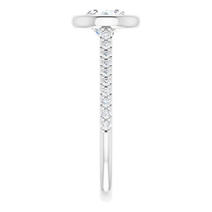 Round Brilliant White Gold Bezel Pave Lab Diamond Engagement Ring 