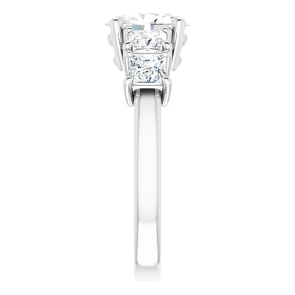 Oval White Gold Multi Stone Accent Style Engagement Ring