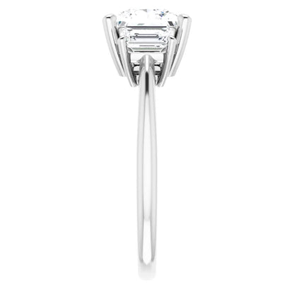 Princess White Gold Tri Stone Lab Diamond Engagement Ring