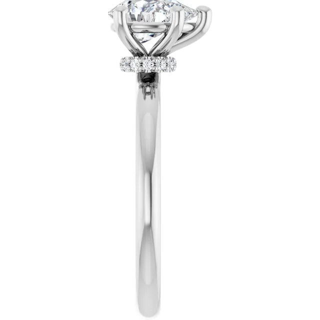 Pear Cut White Gold Low Hidden Halo Solitaire Engagement Ring