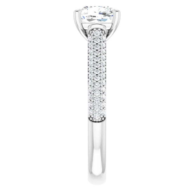 Cushion White Gold Pave Lab Diamond Engagement Ring 