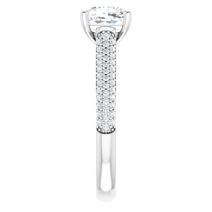 Cushion White Gold Pave Lab Diamond Engagement Ring 