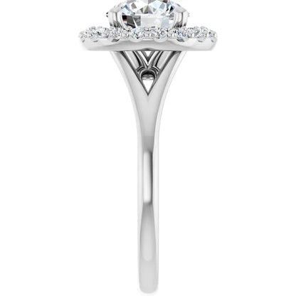 Round Brilliant White Gold Halo Solitaire Split Band Lab Diamond Engagement Ring 