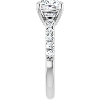 Cushion Four Claw Pave White Gold Engagement Ring 