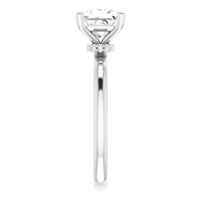 Princess Cut White Gold Low Hidden Halo Solitaire Engagement Ring