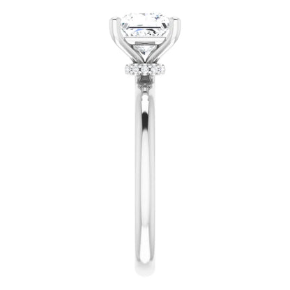 Princess Cut White Gold Low Hidden Halo Solitaire Engagement Ring