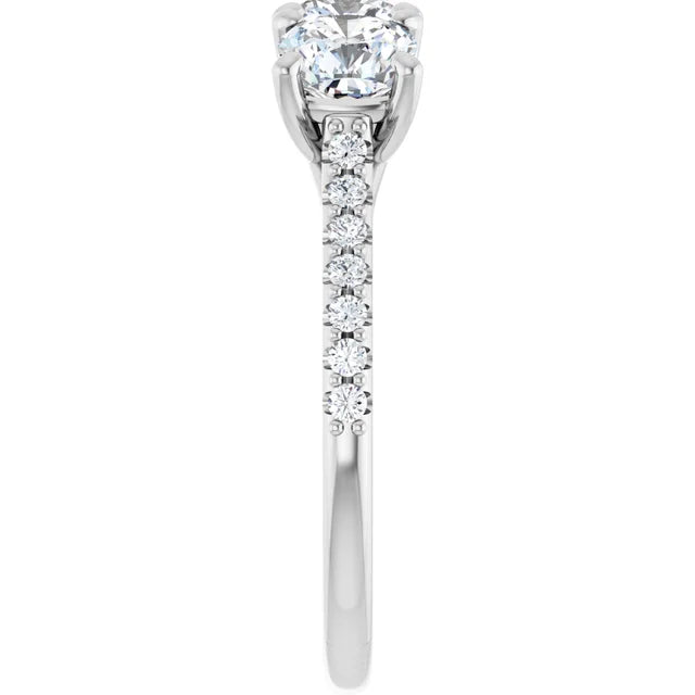 Cushion White Gold Tri Stone Lab Diamonds Engagement Ring 