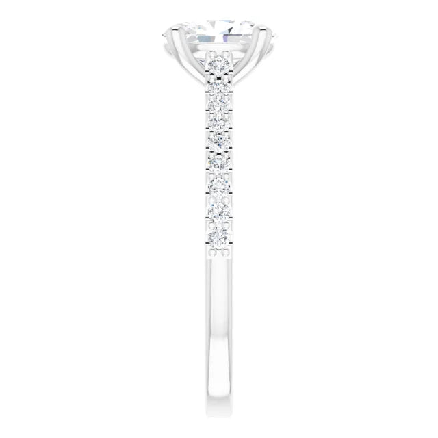 Oval White Gold Pave Style Lab Diamond Engagement Ring 