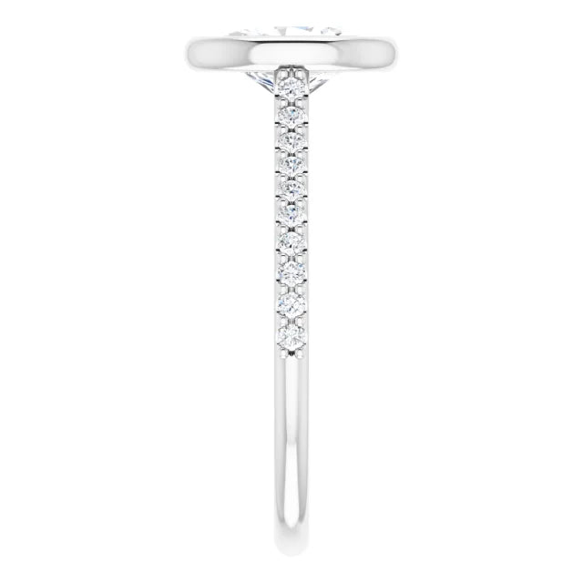 Oval White Gold Bezel Pave Lab Diamond Engagement Ring 