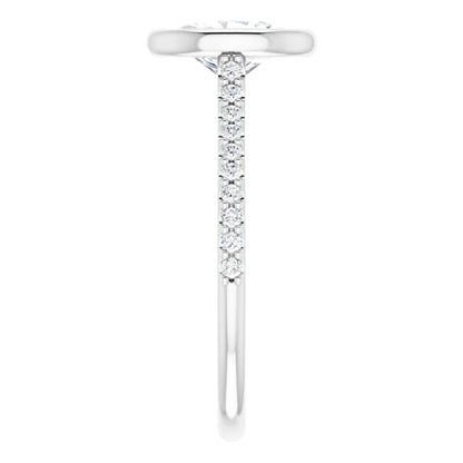 Oval White Gold Bezel Pave Lab Diamond Engagement Ring 