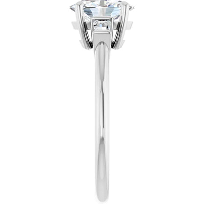 Oval White Gold Baguette Accent Lab Diamond Engagement Ring