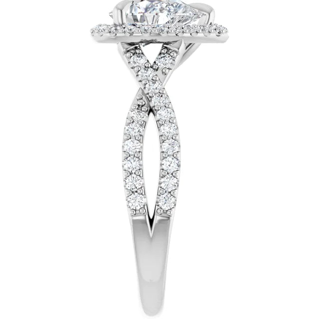 Pear White Gold Twist Band Halo Lab Diamond Engagement Ring  