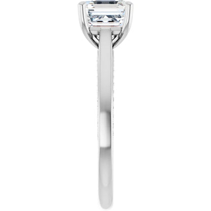 Asscher White Gold Solitaire & Hidden Diamond Band Engagement Ring