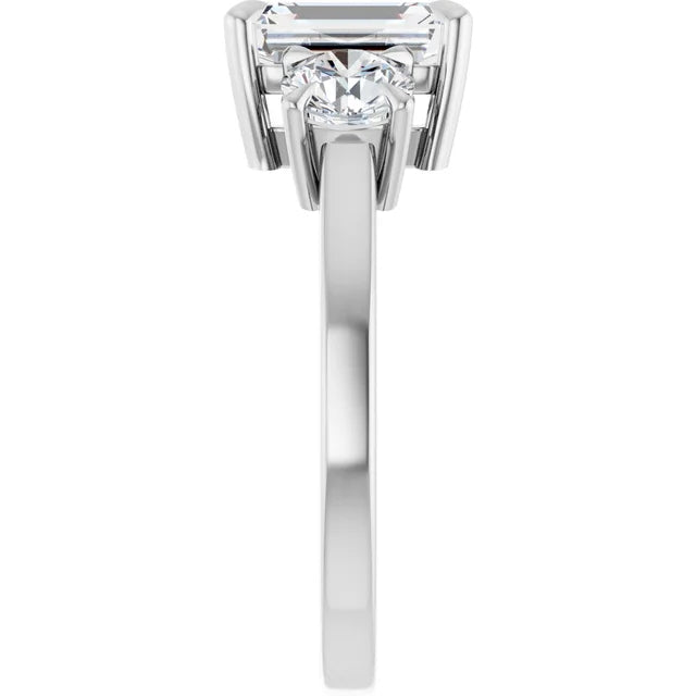 Emerald White Gold Tri Stone Lab Diamond Engagement Ring 