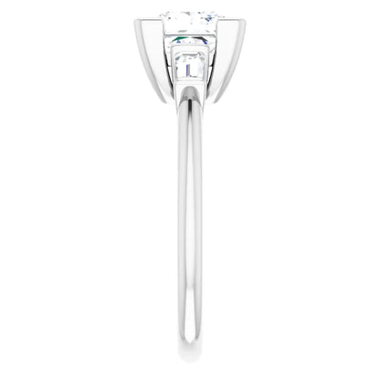 Princess White Gold Baguette Accent Lab Diamond Engagement Ring