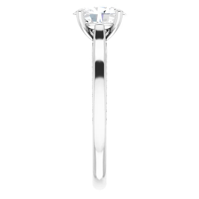Oval White Gold Solitaire & Hidden Diamond Band Engagement Ring