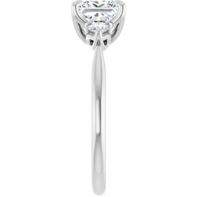 Princess White Gold Tri -Stone Style Pear Accent Engagement Ring