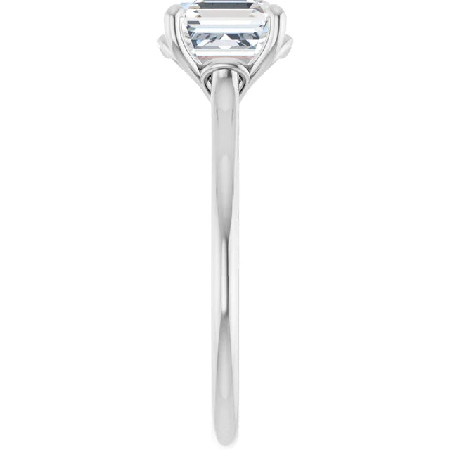 Asscher White Gold Four Claw Solitaire Lab Diamond Engagement Ring 