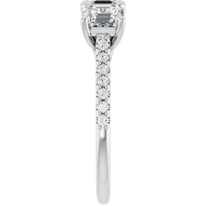 Asscher White Gold Tri Stone Lab Diamonds Engagement Ring 