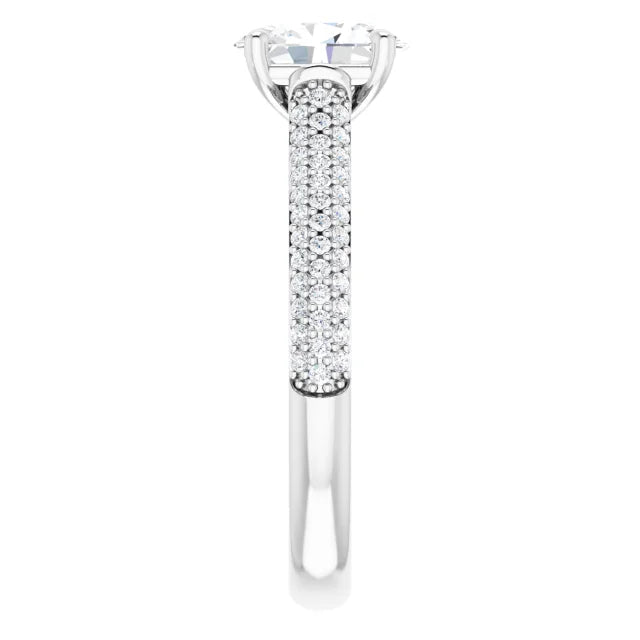 Oval White Gold Pave Lab Diamond Engagement Ring 