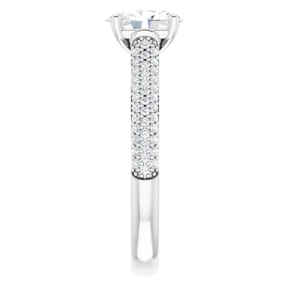 Oval White Gold Pave Lab Diamond Engagement Ring 