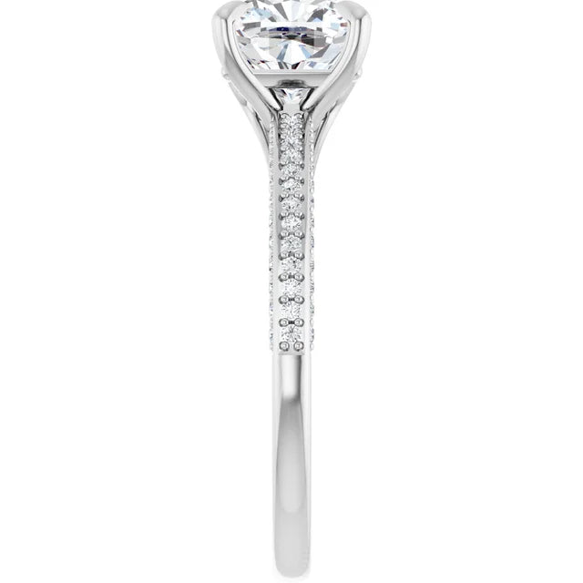 Cushion White Gold Pave Lab Diamond Engagement Ring 