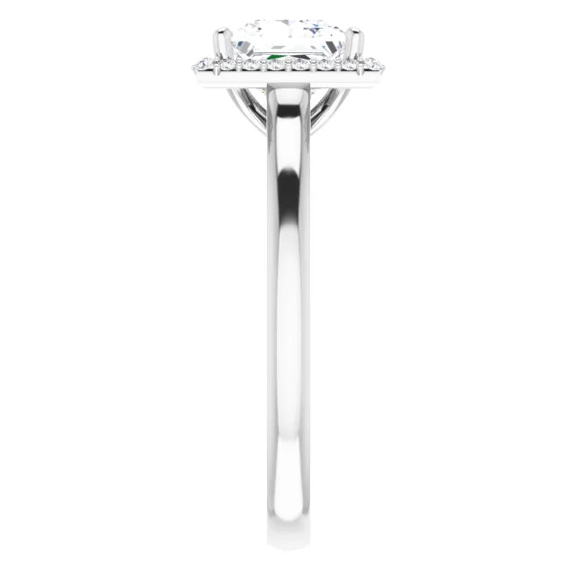 Princess Halo Solitaire Lab Diamond Engagement Ring White Gold. 