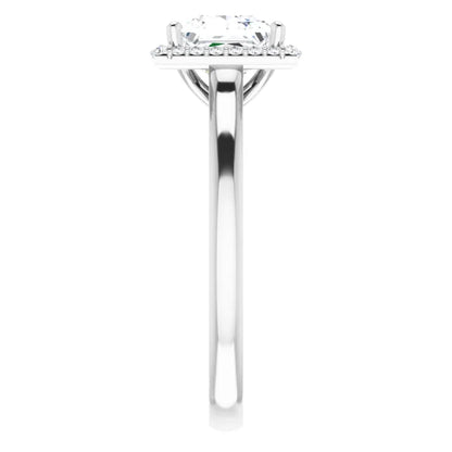 Princess Halo Solitaire Lab Diamond Engagement Ring White Gold. 
